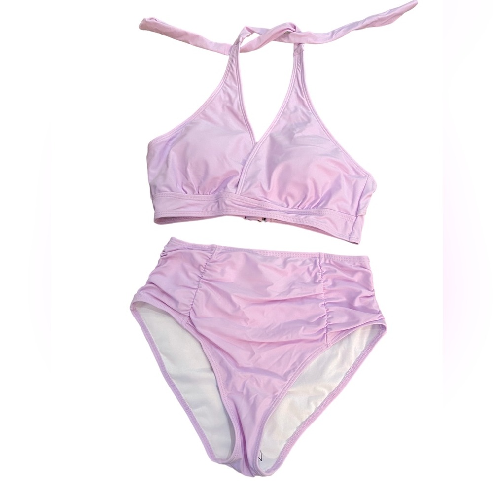 High cut high waist swimsuit retro fit halter style bikini set size medium NWT